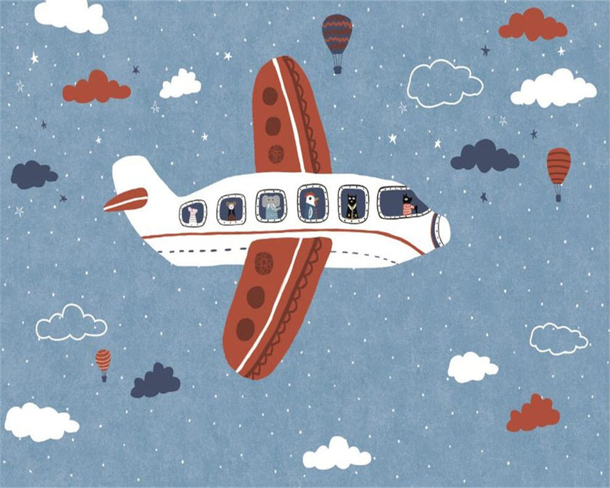 Childhood Fun Airplane Mural | Cartoon Aviation Wallpaper - Carving wallpaper