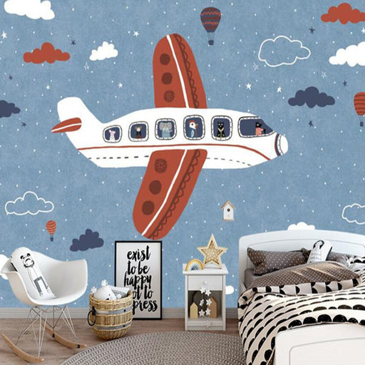 Childhood Fun Airplane Mural | Cartoon Aviation Wallpaper - Carving wallpaper