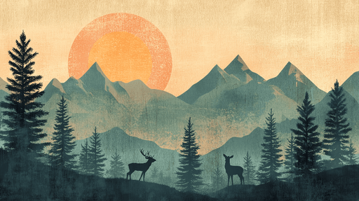 Childhood Fun Forest Wallpaper Mural | Sunrise on Deer - Carving wallpaper