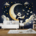 Childhood Panda Starry Sky Wallpaper | Children's Room Decorative Wall featuring panda, moon crescent, stars and clouds for dreamy spaces