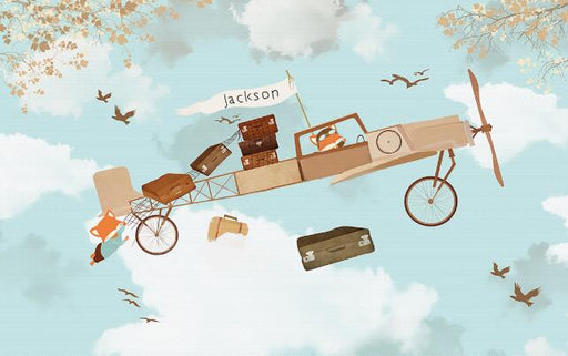 Children's Airplane Wallpaper Mural | Cute and Fun Airplane Embarks on a Dream Journey - Carving wallpaper
