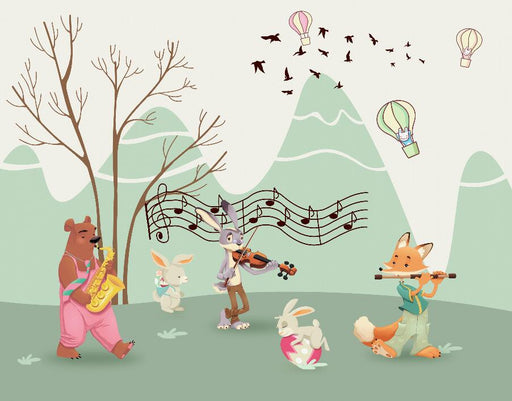 Children's animal music mural wallpaper | Cute pet performance creates a joyful atmosphere - Carving wallpaper