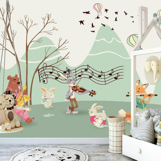 Children's animal music mural wallpaper | Cute pet performance creates a joyful atmosphere - Carving wallpaper