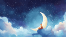 Children's bedroom wallpaper mural \ Fairy tale illustration of fox and crescent moon - Carving wallpaper