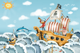 Children's bedroom wallpaper mural | Pirate ship - Carving wallpaper