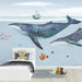 Children's bedroom wallpaper mural | Whales and the Ocean - Carving wallpaper