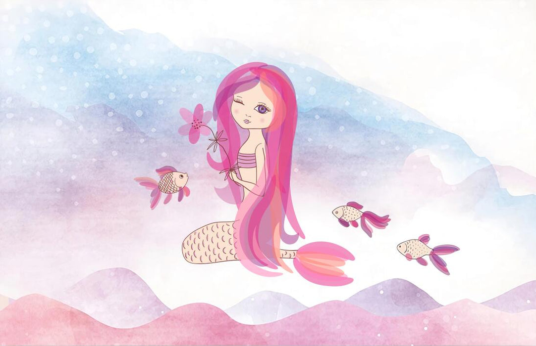 Children's Dreamy Color Wallpaper Mural | Pink Mermaid - Carving wallpaper