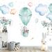 Children's hot air balloon wallpaper mural | Cute little animals sitting in hot air balloons and small planes - Carving wallpaper