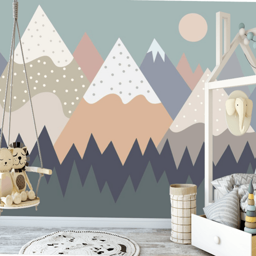 Children's mountain wallpaper mural | simple geometric style mountain light color matching - Carving wallpaper