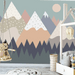 Children's mountain wallpaper mural | simple geometric style mountain light color matching - Carving wallpaper
