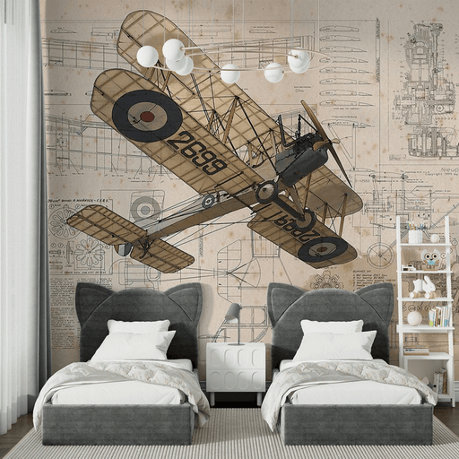 Children's room wallpaper airplane map - Carving wallpaper