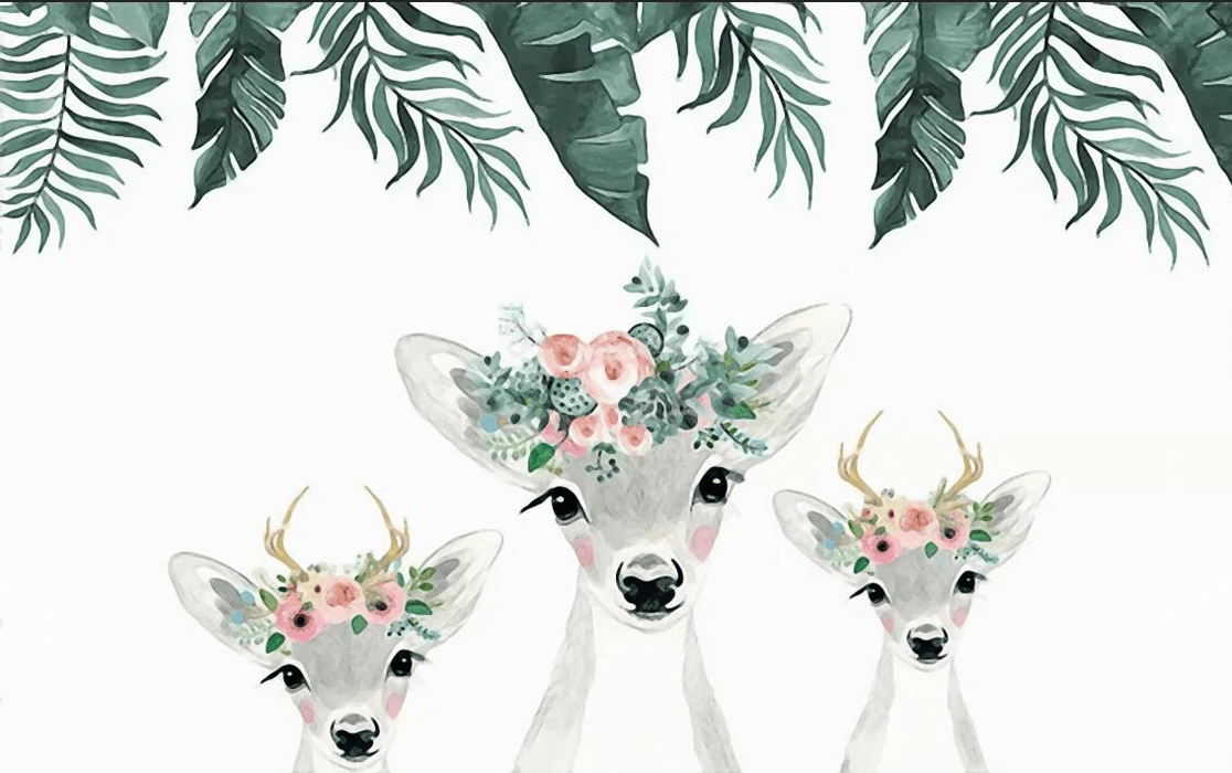 Children's room wallpaper deer crown and flower crown - Carving wallpaper