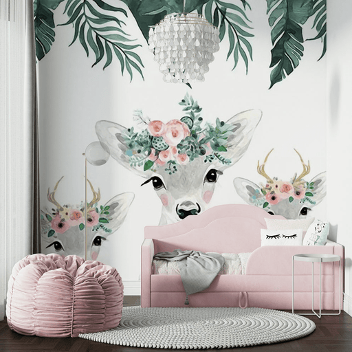 Children's room wallpaper deer crown and flower crown - Carving wallpaper