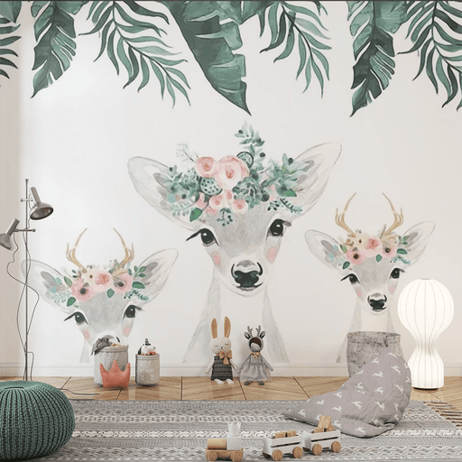 Children's room wallpaper deer crown and flower crown - Carving wallpaper