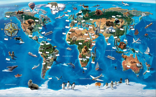 Children's World Map Wallpaper Mural|Cartoon Animal Wallpaper - Carving wallpaper