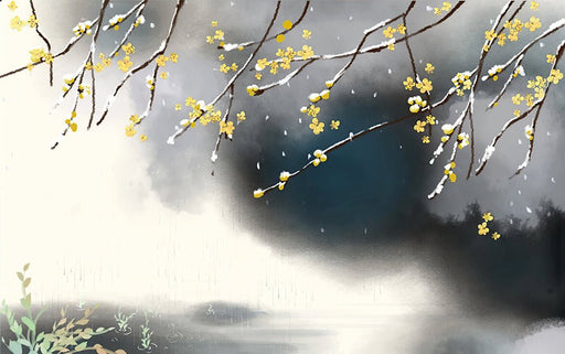 Chinese flower and bird wallpaper | Ink painting mural with artistic conception - Carving wallpaper