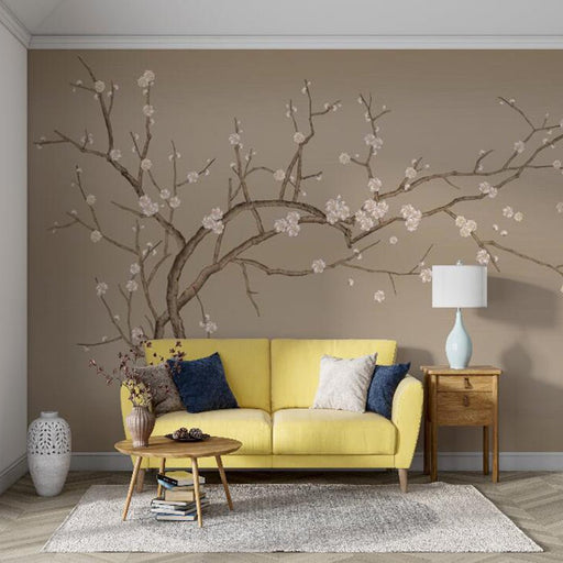 Chinese Flower Mural Wallpaper | Plain Branches and Blooming Flowers - Carving wallpaper