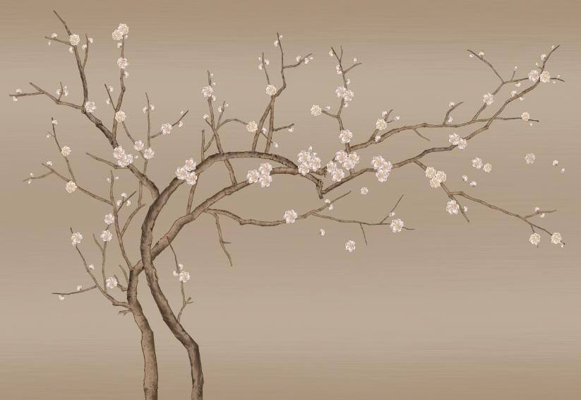 Chinese Flower Mural Wallpaper | Plain Branches and Blooming Flowers - Carving wallpaper