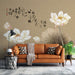 Chinese Gongbi Lotus Wallpaper Mural | Zen Decorative Wall in the Living Room Entrance with ink lotus and calligraphy, transforming foyer into Eastern Zen tea room