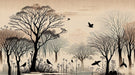 Chinese ink forest wallpaper mural | Black and white silhouette - Carving wallpaper