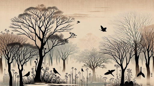 Chinese ink forest wallpaper mural | Black and white silhouette - Carving wallpaper