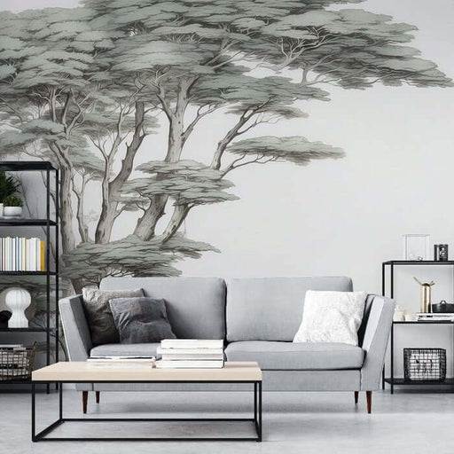 Chinese Ink Tree Wallpaper Mural | Zen-Inspired Branches & Leaves for Bedroom & Living Room with serene ink wash artwork