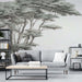 Chinese Ink Tree Wallpaper Mural | Zen-Inspired Branches & Leaves for Bedroom & Living Room with serene ink wash artwork