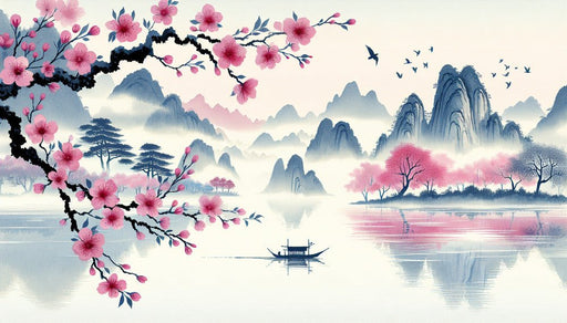 Chinese landscape flower wallpaper mural | Peach blossoms - Carving wallpaper