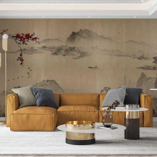 Chinese landscape mural wallpaper | Ink wash landscape wallpaper - Carving wallpaper