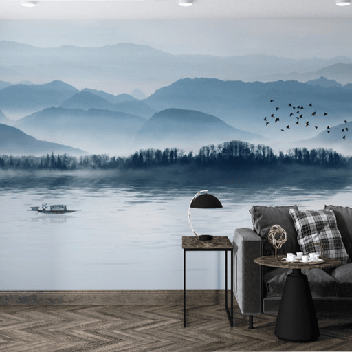 Chinese landscape wallpaper murals | ink artistic conception, lakes and mountains, birds cruise - Carving wallpaper