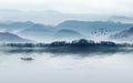 Chinese landscape wallpaper murals | ink artistic conception, lakes and mountains, birds cruise - Carving wallpaper