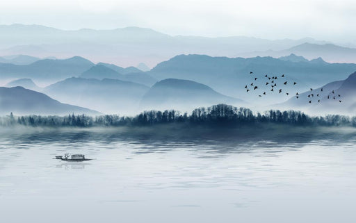 Chinese landscape wallpaper murals | ink artistic conception, lakes and mountains, birds cruise - Carving wallpaper