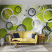 Circular Wallpaper Mural | Green Tuned Circular Bird Abstract Art Wallpaper - Carving wallpaper