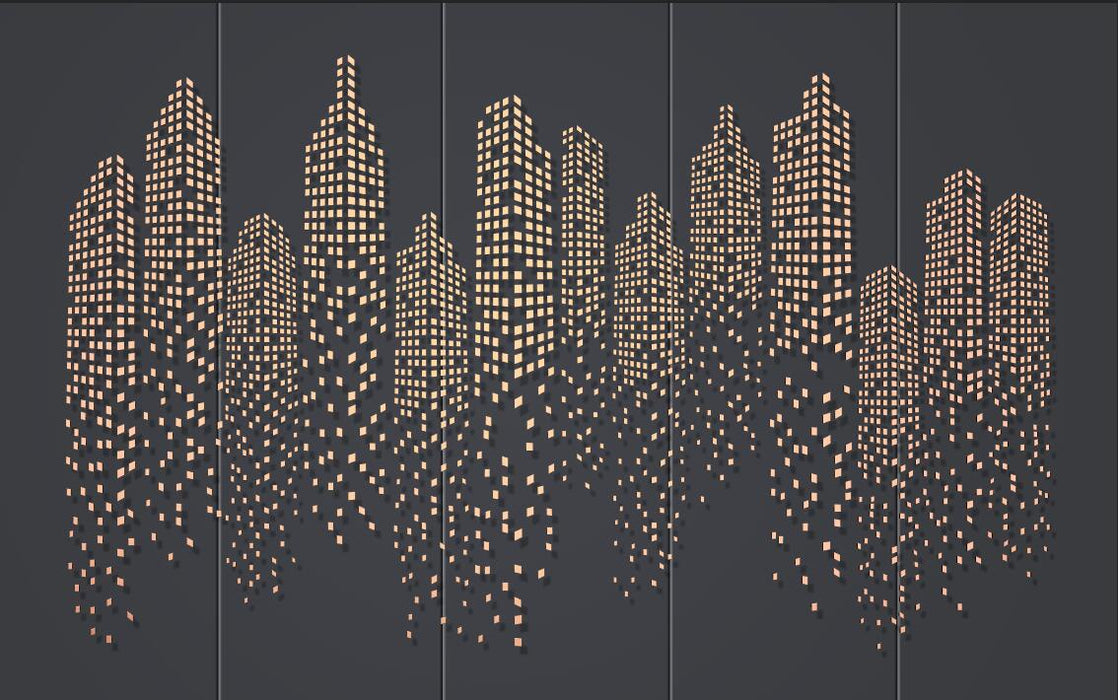 City Architecture Wallpaper Mural | Dark Grey Background, Gold Abstract City Architecture - Carving wallpaper
