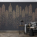 City Architecture Wallpaper Mural | Dark Grey Background, Gold Abstract City Architecture - Carving wallpaper