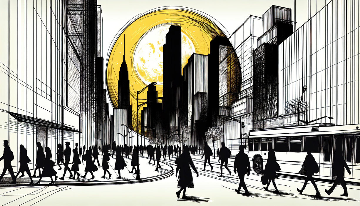 City Scenery Wallpaper Mural | Black and White Lines - Carving wallpaper
