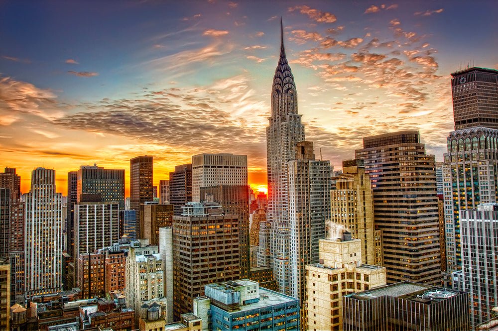 City Skyline Sunset Wallpaper Mural | Architectural Landscape - Carving wallpaper