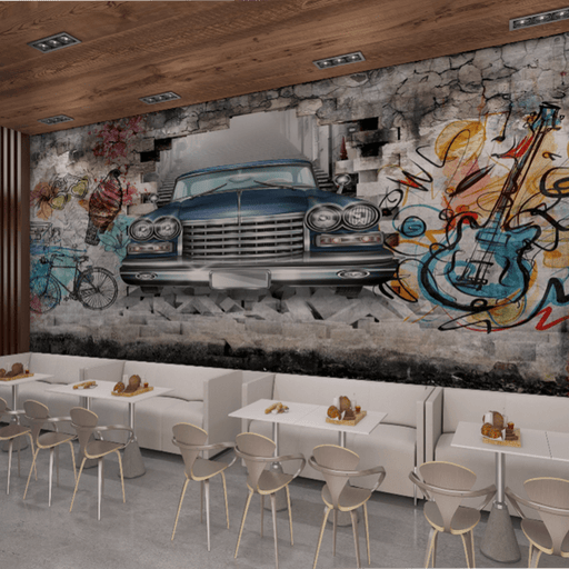 Classic classic car wallpaper mural | personality and vibrant street art atmosphere - Carving wallpaper