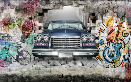 Classic classic car wallpaper mural | personality and vibrant street art atmosphere - Carving wallpaper
