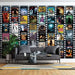 Classic movie poster wallpaper | Retro film style mural featuring a wall of vintage posters and a modern living room setup