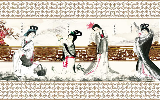 Classical Ladies Mural | Chinese Ladies Wallpaper - Carving wallpaper