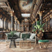 Classical Library Wall Mural | Palatial Ambiance with Gilded Columns & Ceiling Frescoes