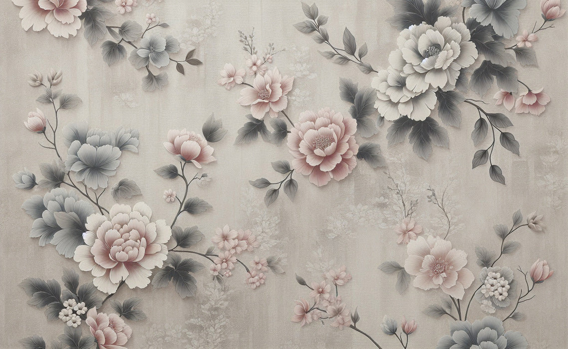 Classical Peony Wallpaper Mural | Chinese Flowers - Carving wallpaper