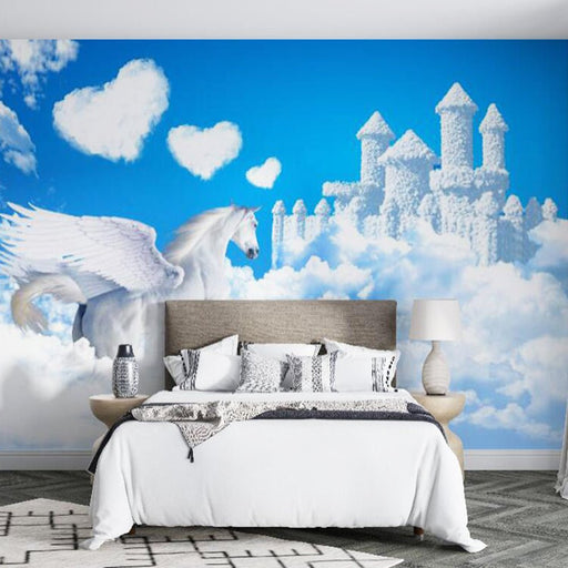 Cloud Flying Horse Wallpaper | Dreamy Flying Horse Castle Mural - Carving wallpaper