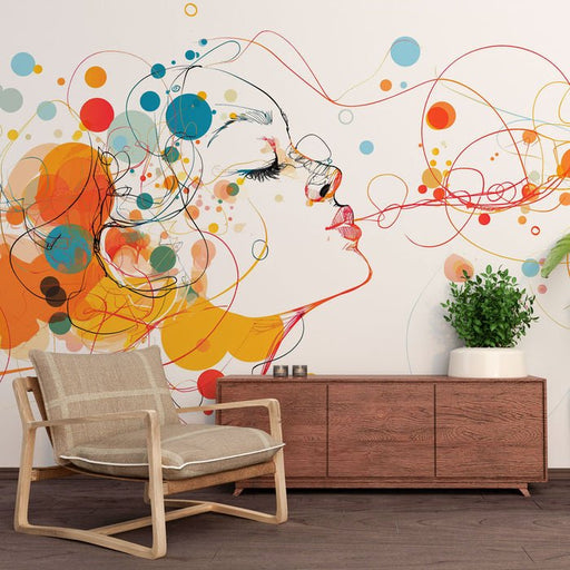Colorful abstract wallpaper mural | Face and bubbles - Carving wallpaper