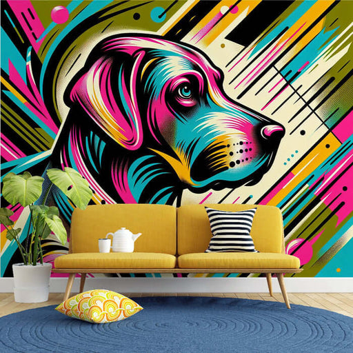 Colorful Dog Art Wallpaper Mural | Trendy Decorative Wall in Children's Tenant Hall