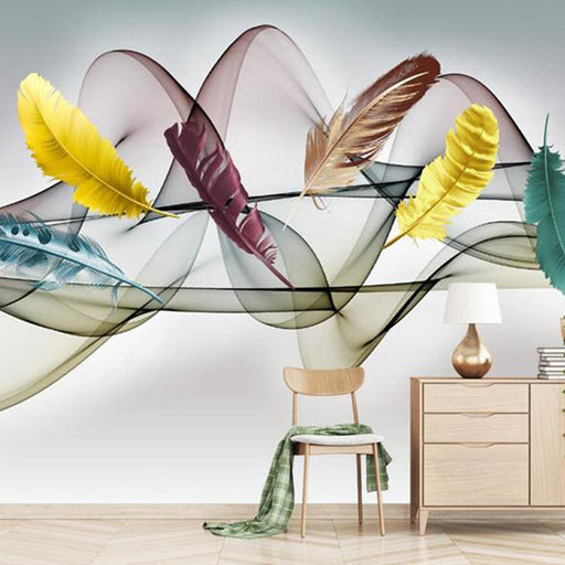 Colorful Feather Ribbon Mural | Colorful Feather Wallpaper - Carving wallpaper