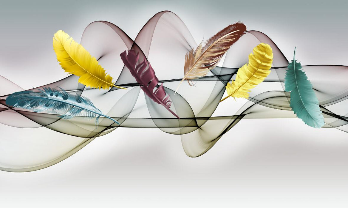 Colorful Feather Ribbon Mural | Colorful Feather Wallpaper - Carving wallpaper
