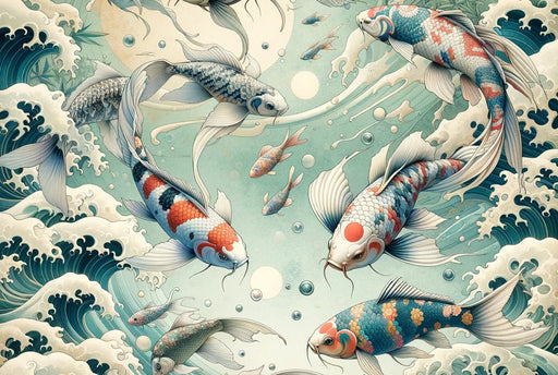 Colorful Fish Wallpaper Mural | Interwoven Colors of Red, White, Blue, Black, etc - Carving wallpaper