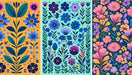Colorful floral wallpaper mural | Blue purple flowers - Carving wallpaper